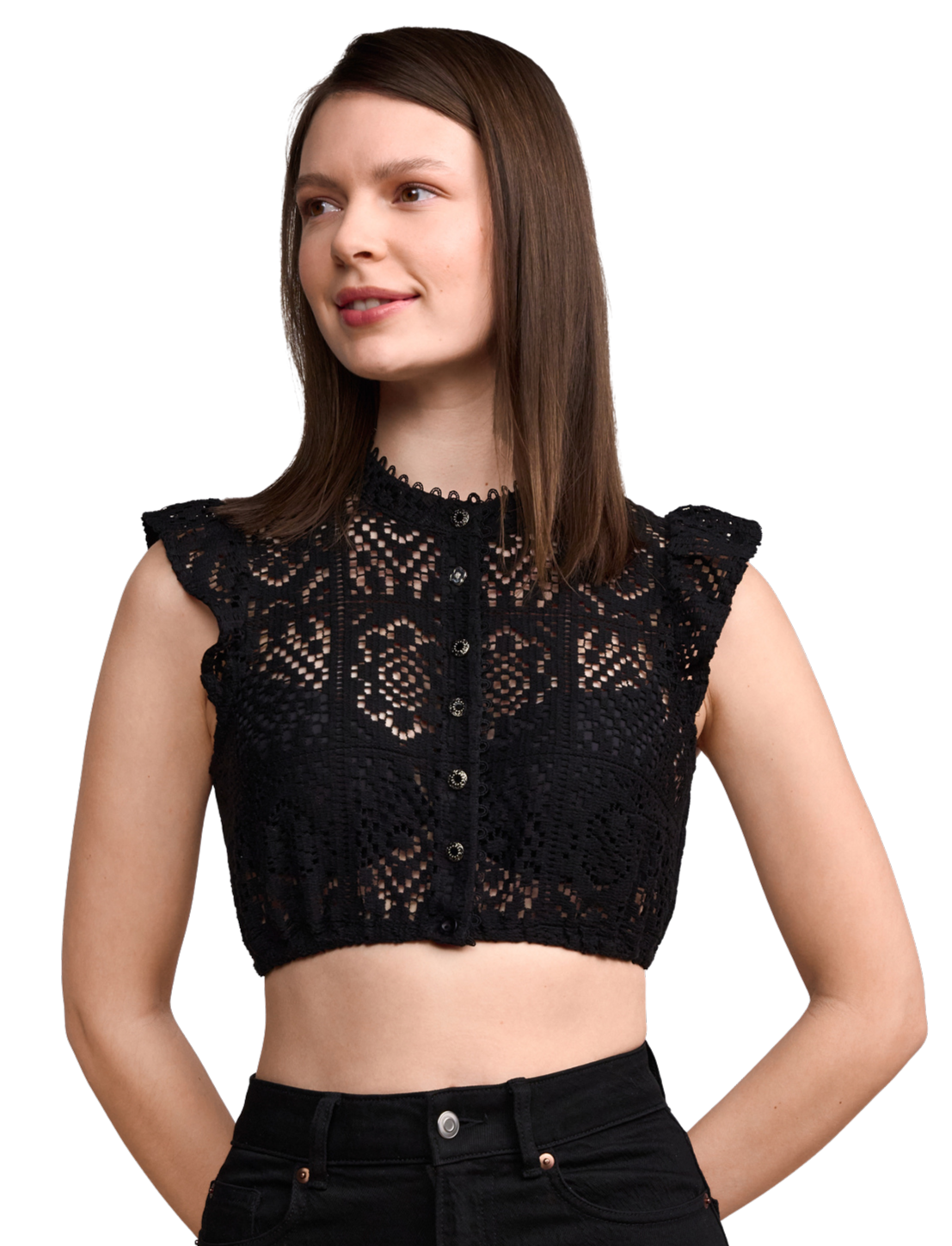 Dirndlbluse Krüger Madl, Dana, Schwarz, hochgeschlossen