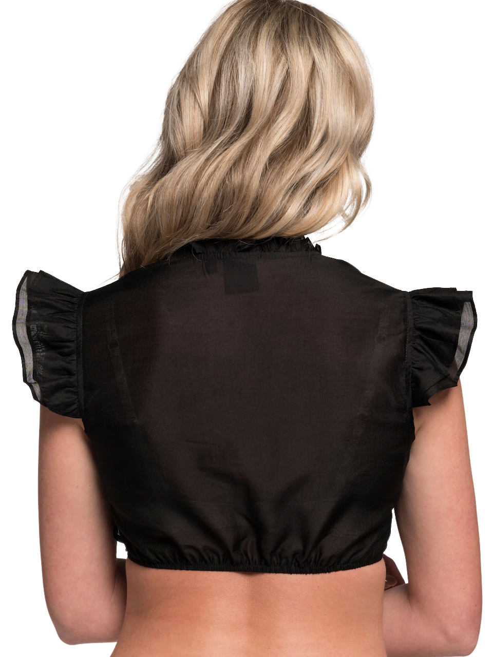 Dirndlbluse, Spieth & Wensky, schwarz, Fran Chiffon Flügelärmel
