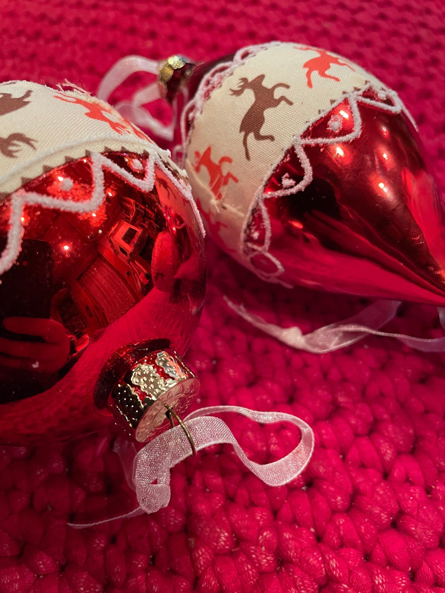 3er Set Christbaum Kugel, Weihnachtsschmuck, rot, alpin, Hirsch Weihnachten Alpenfunkeln