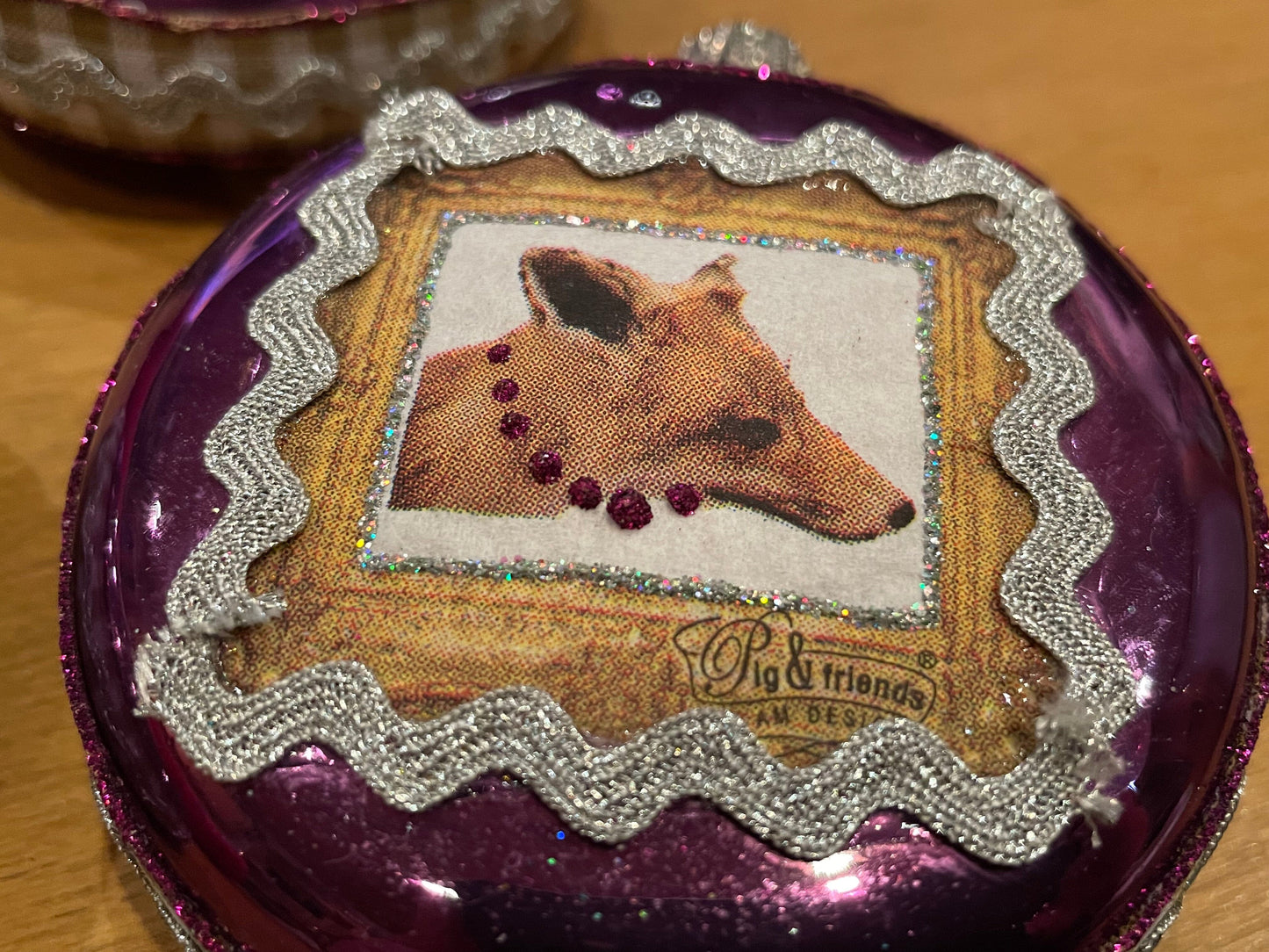 3er Set Christbaumkugel, Weihnachtsschmuck, Medaillon lila, Wildtiere, Nr. 1 Weihnachten Alpenfunkeln