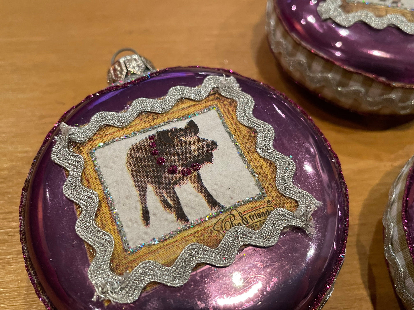 3er Set Christbaumkugel, Weihnachtsschmuck, Medaillon lila, Wildtiere, Nr. 1 Weihnachten Alpenfunkeln