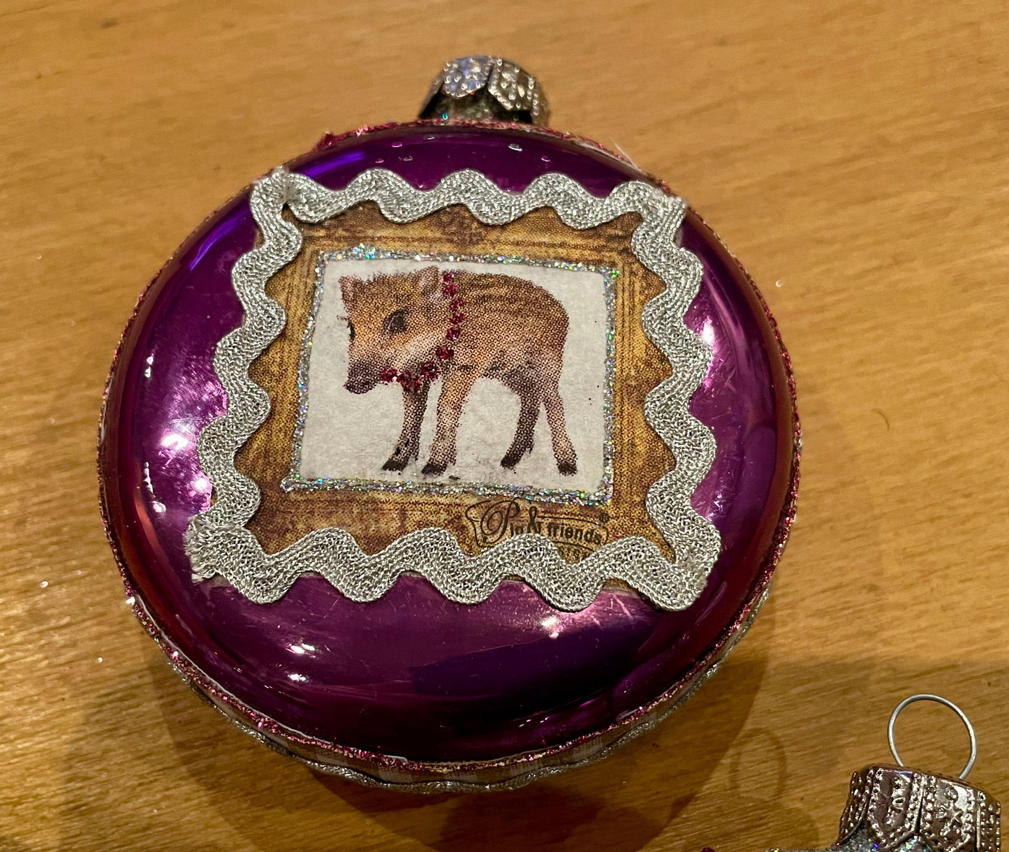 3er Set Christbaumkugel, Weihnachtsschmuck, Medaillon lila, Wildtiere, Nr. 1 Weihnachten Alpenfunkeln