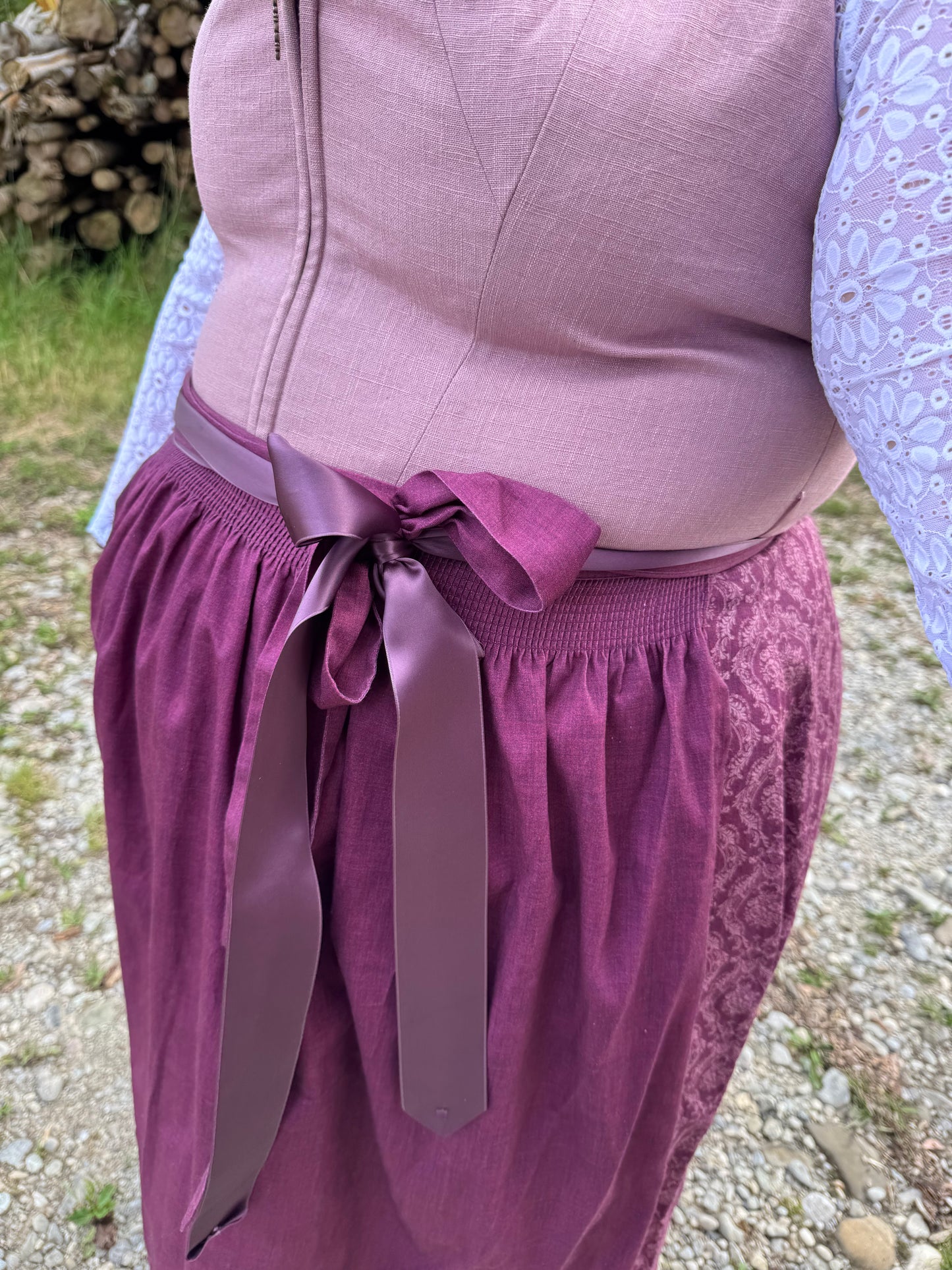 Dirndl Alpenfee, Alena, Leinen, Maxidirndl, beere, rosa, große Größen