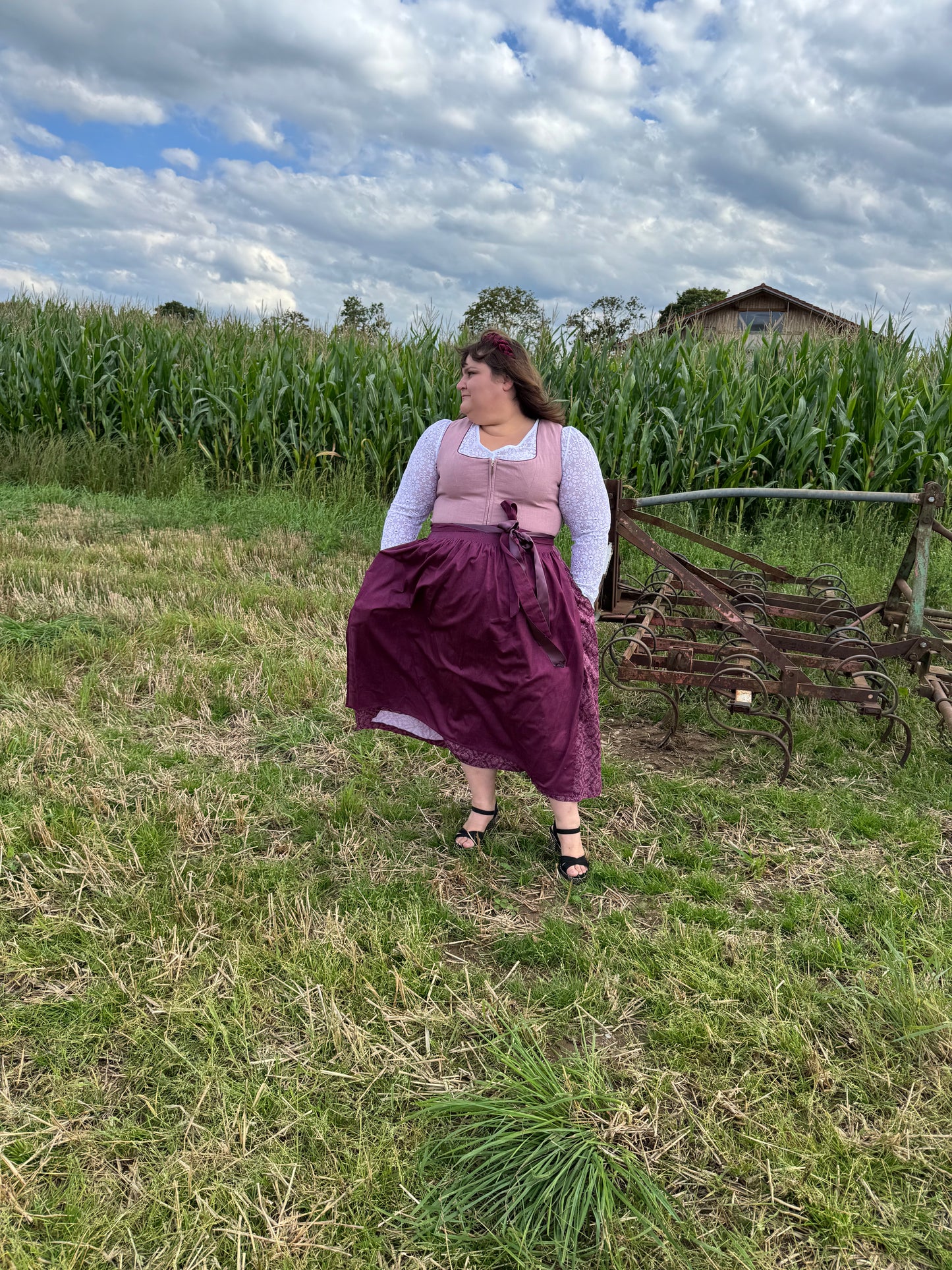 Dirndl Alpenfee, Alena, Leinen, Maxidirndl, beere, rosa, große Größen