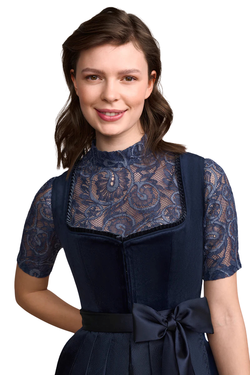 Dirndlbluse Krüger Madl, Annesca, blau, hochgeschlossen
