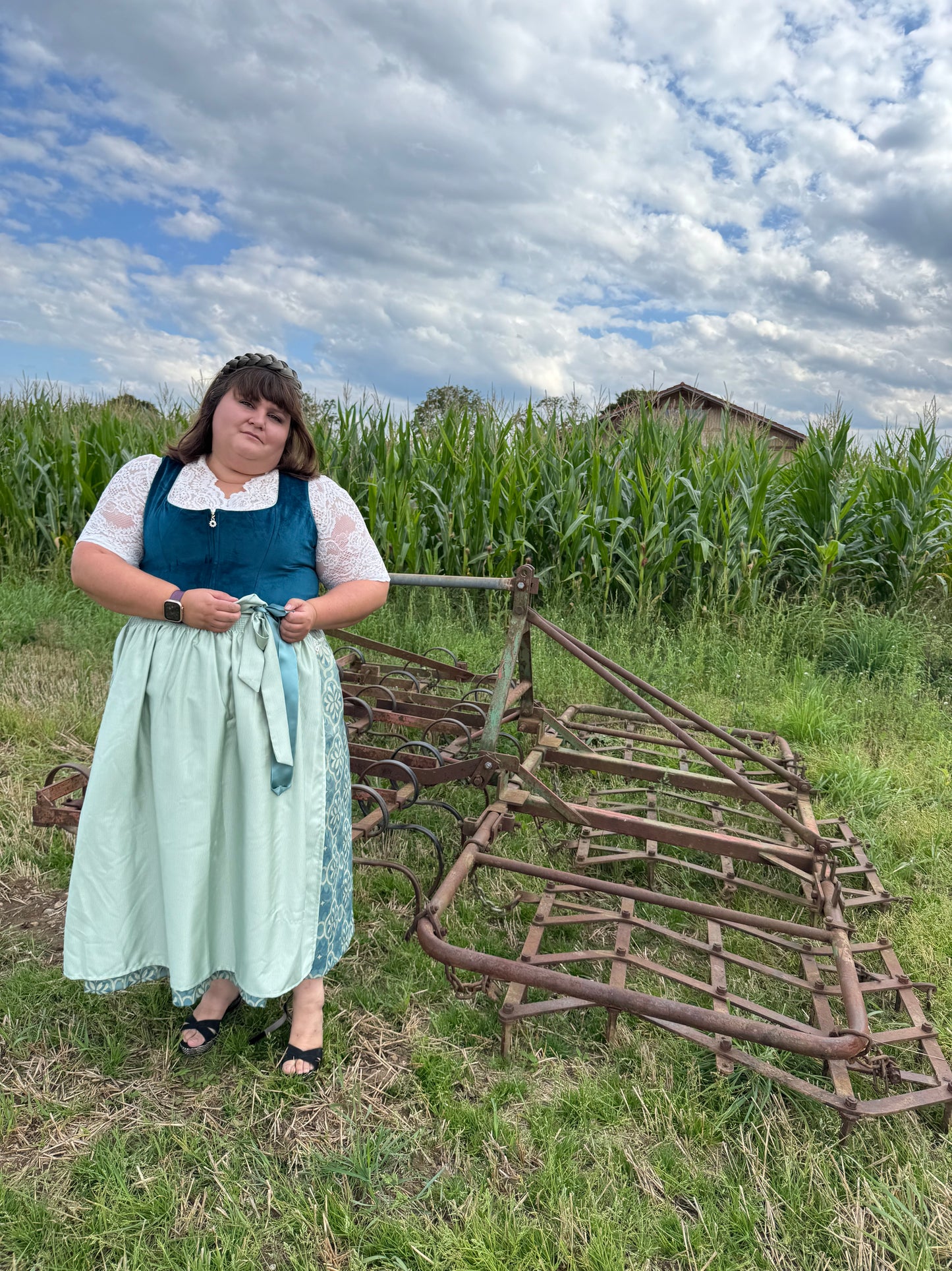 Dirndl Alpenfee, Laura, Samt, Maxidirndl, Petrol, große Größen