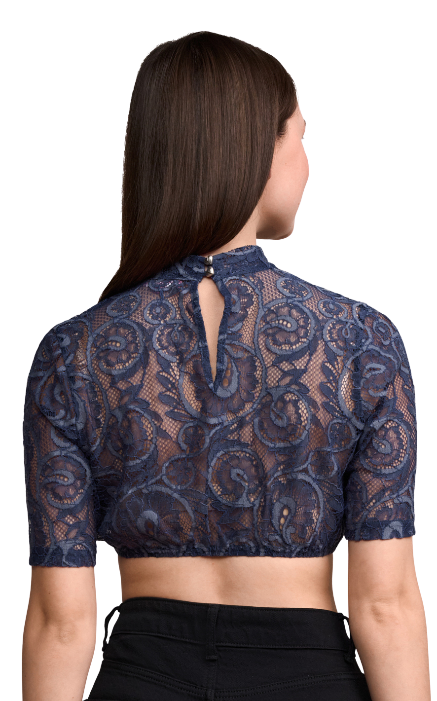 Dirndlbluse Krüger Madl, Annesca, blau, hochgeschlossen