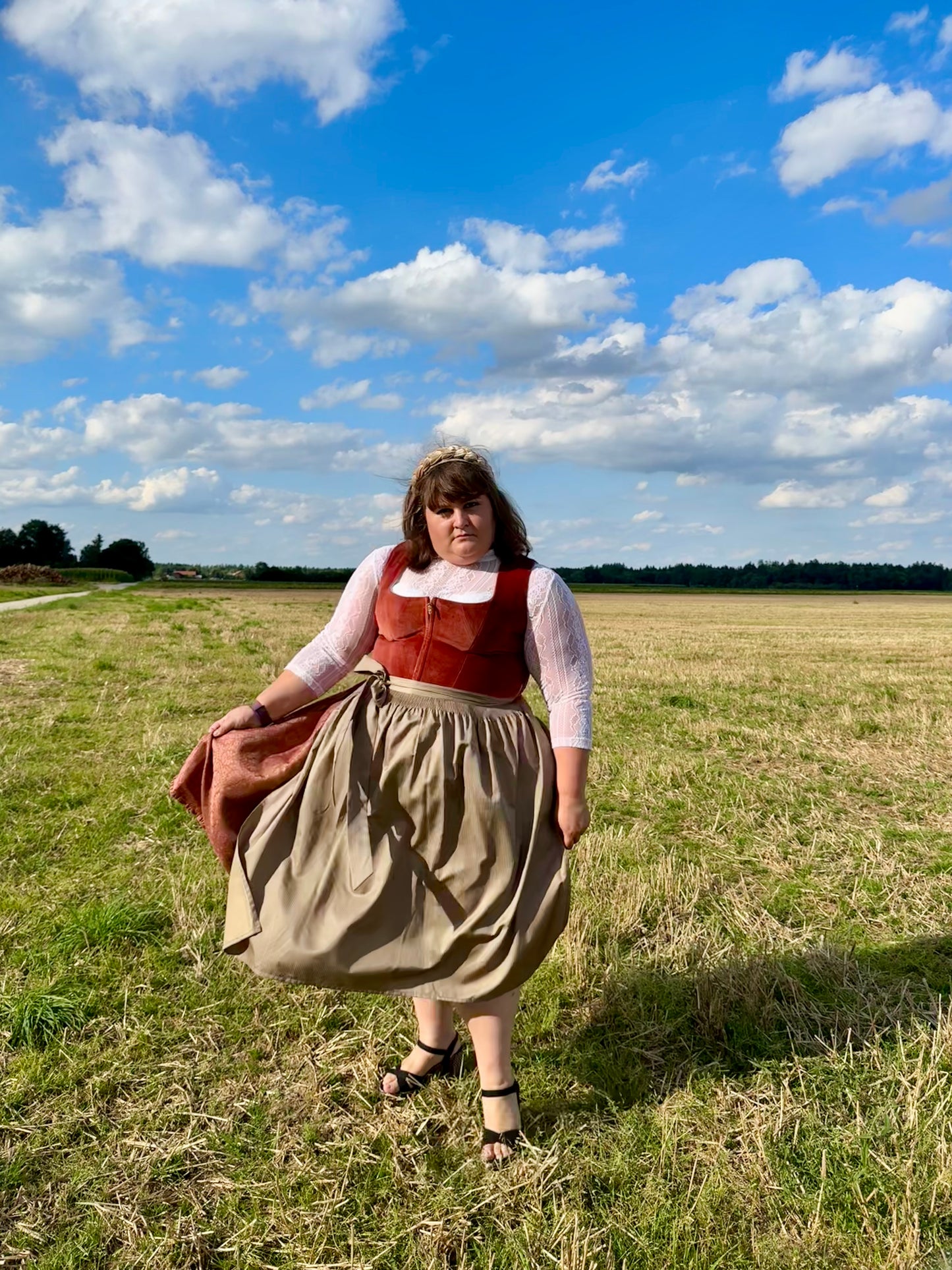 Dirndl Alpenfee, Jovana, Samt, rost ocker, 75 cm, große Größen