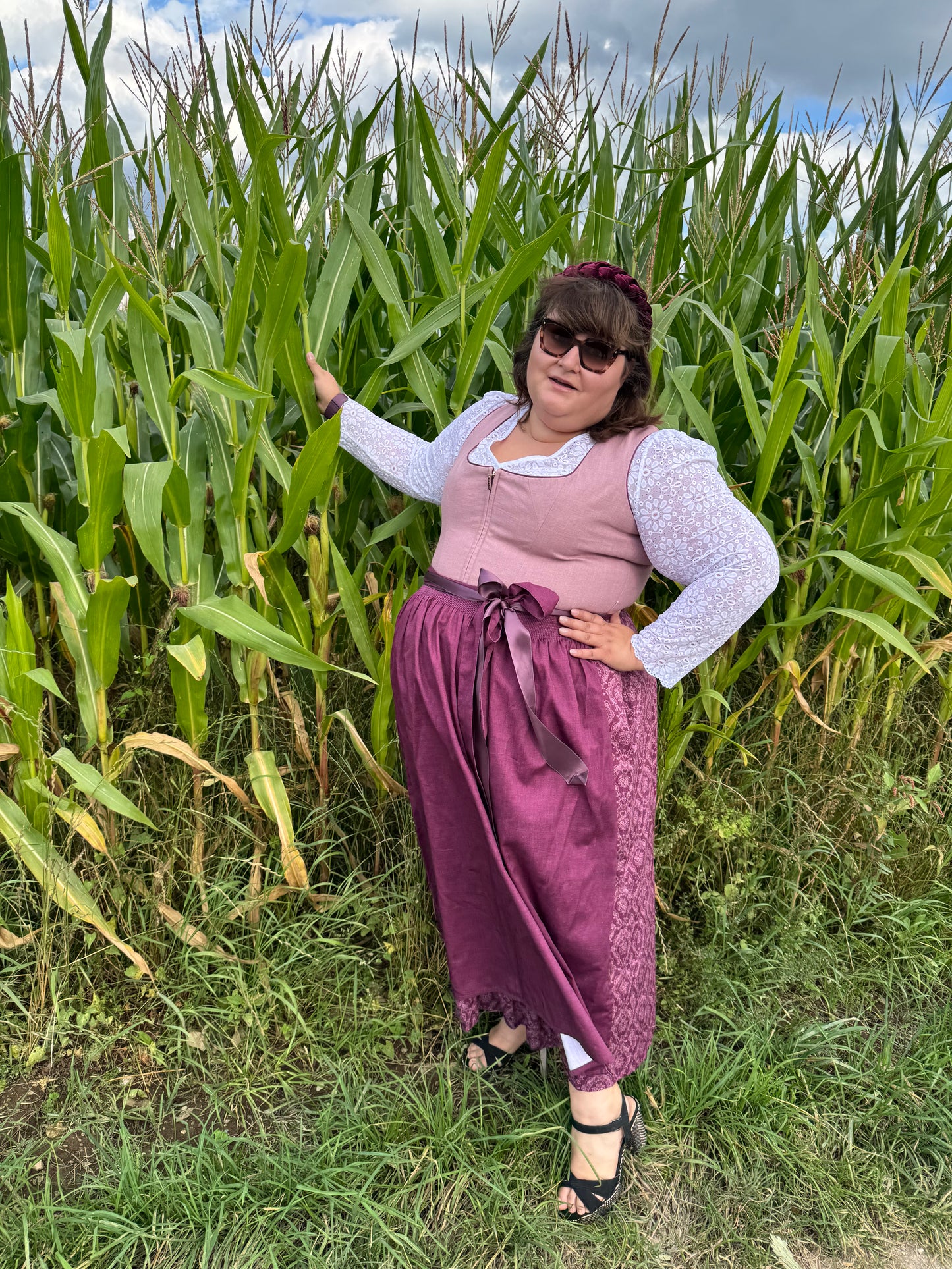 Dirndl Alpenfee, Alena, Leinen, Maxidirndl, beere, rosa, große Größen