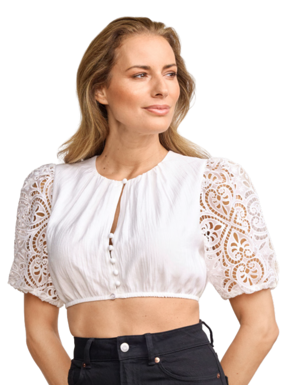 Dirndlbluse Krüger, Marianna Annalotta, hochgeschlossen, ecru