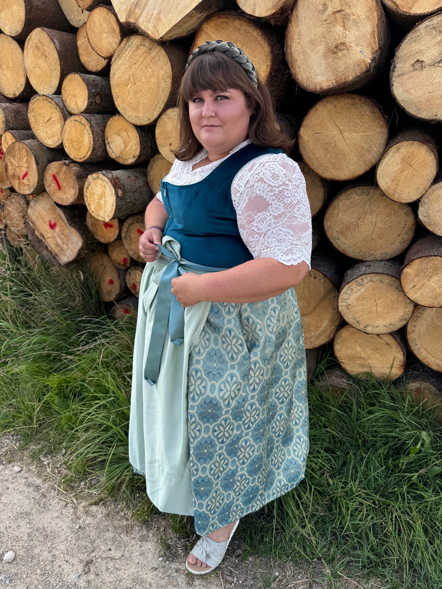 Dirndl Alpenfee, Laura, Samt, Maxidirndl, Petrol, große Größen