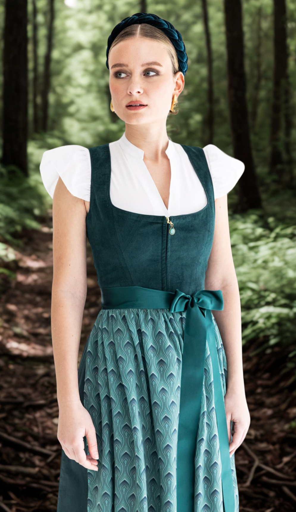Dirndl Alpenfee, Rona, Petrol, Corddirndl, Midi 70 cm