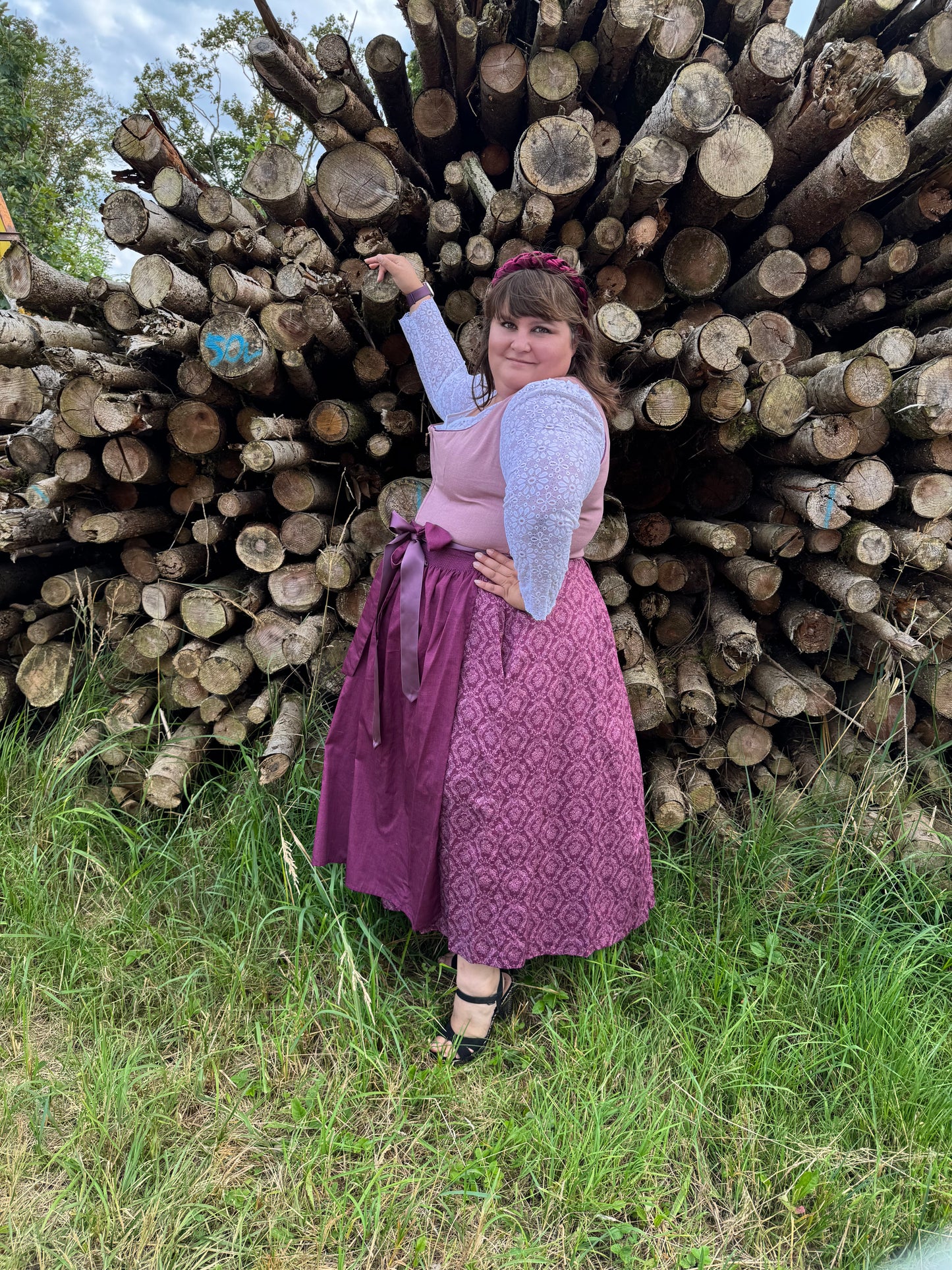 Dirndl Alpenfee, Alena, Leinen, Maxidirndl, beere, rosa, große Größen