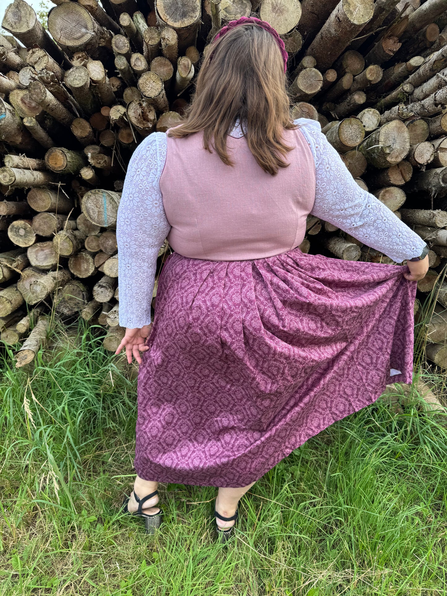 Dirndl Alpenfee, Alena, Leinen, Maxidirndl, beere, rosa, große Größen