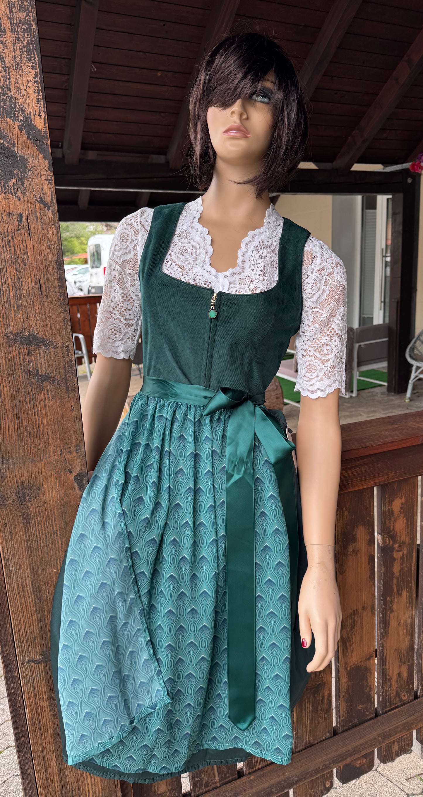 Dirndl Alpenfee, Rona, Petrol, Corddirndl, Midi 70 cm