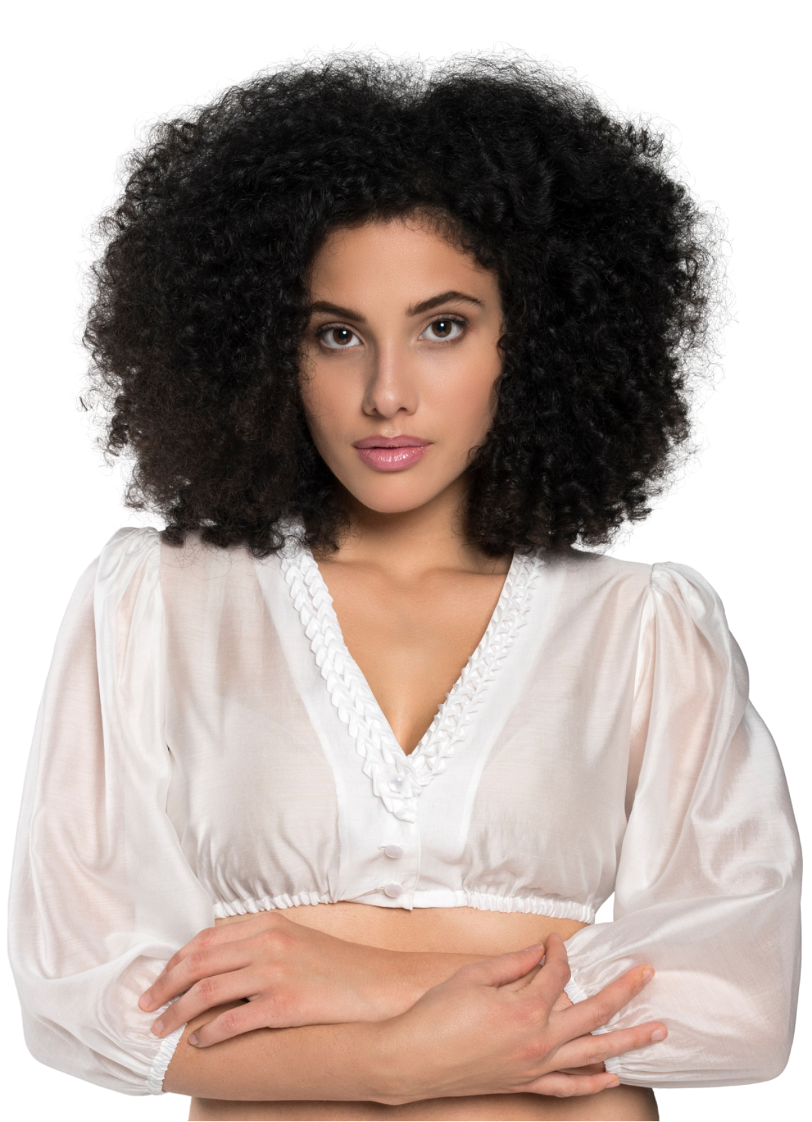 Dirndlbluse, Spieth & Wensky, creme, Fidelia Chiffon V-Ausschnitt