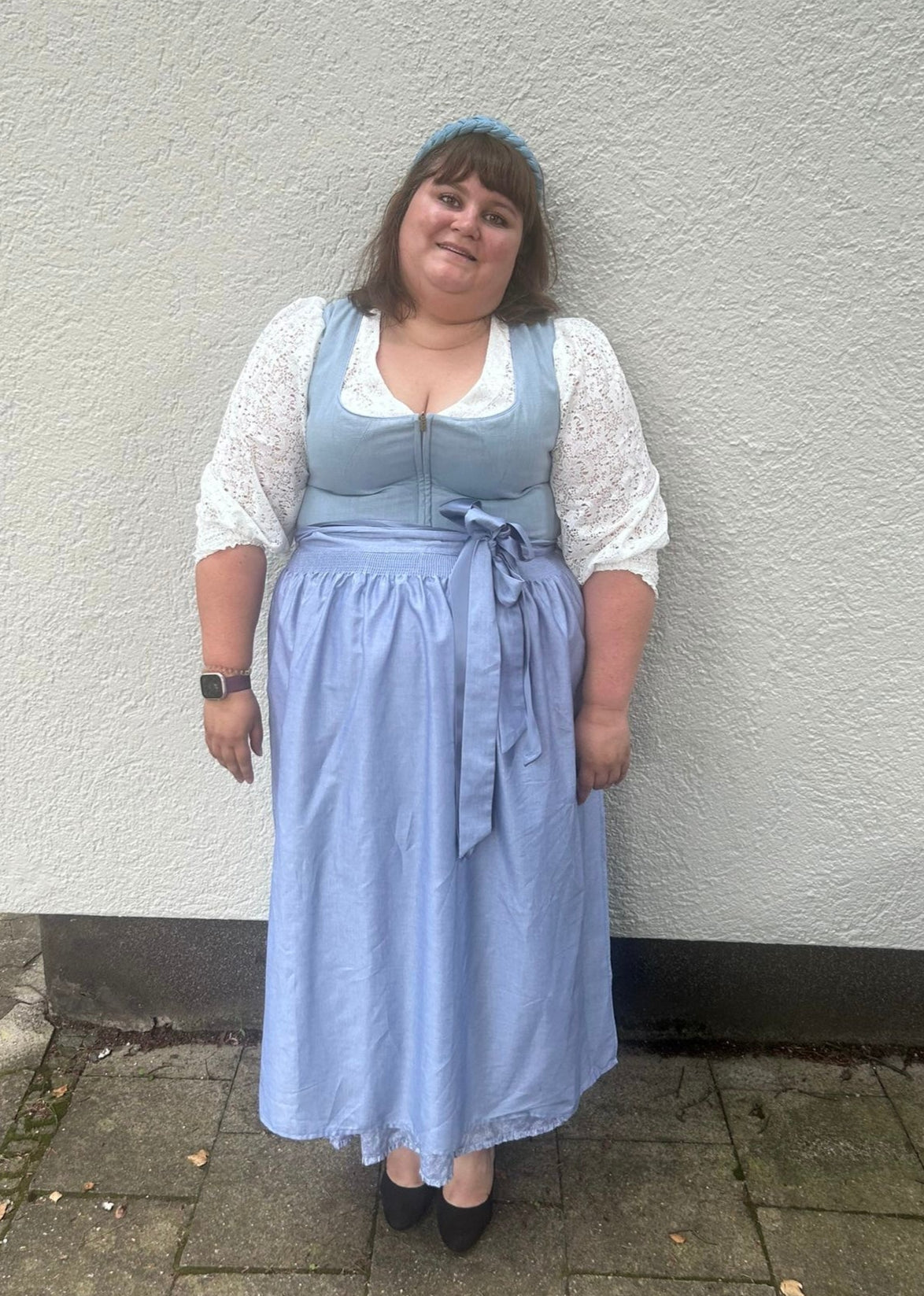 Dirndl Alpenfee, Alena, Leinen, Maxidirndl, hellblau, große Größen