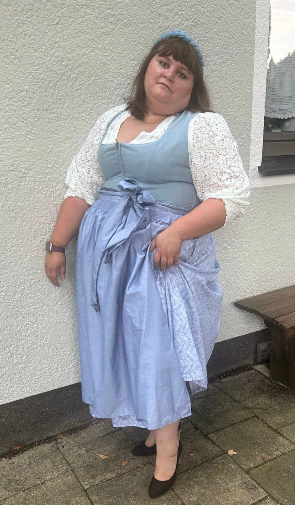 Dirndl Alpenfee, Alena, Leinen, Maxidirndl, hellblau, große Größen