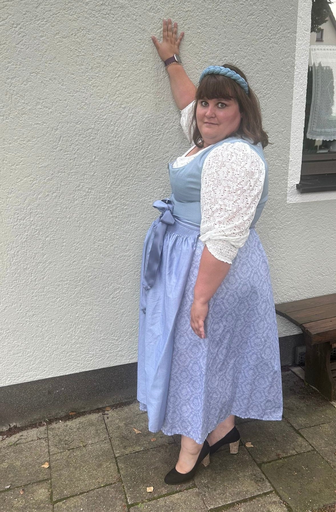 Dirndl Alpenfee, Alena, Leinen, Maxidirndl, hellblau, große Größen