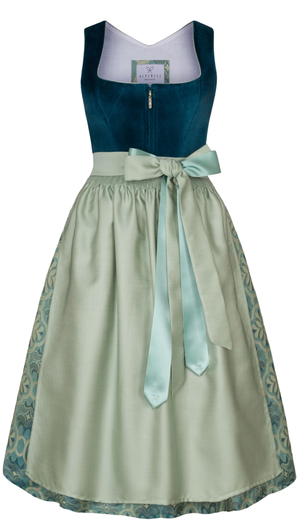 Dirndl Alpenfee, Laura, Samt, Maxidirndl, Petrol, große Größen