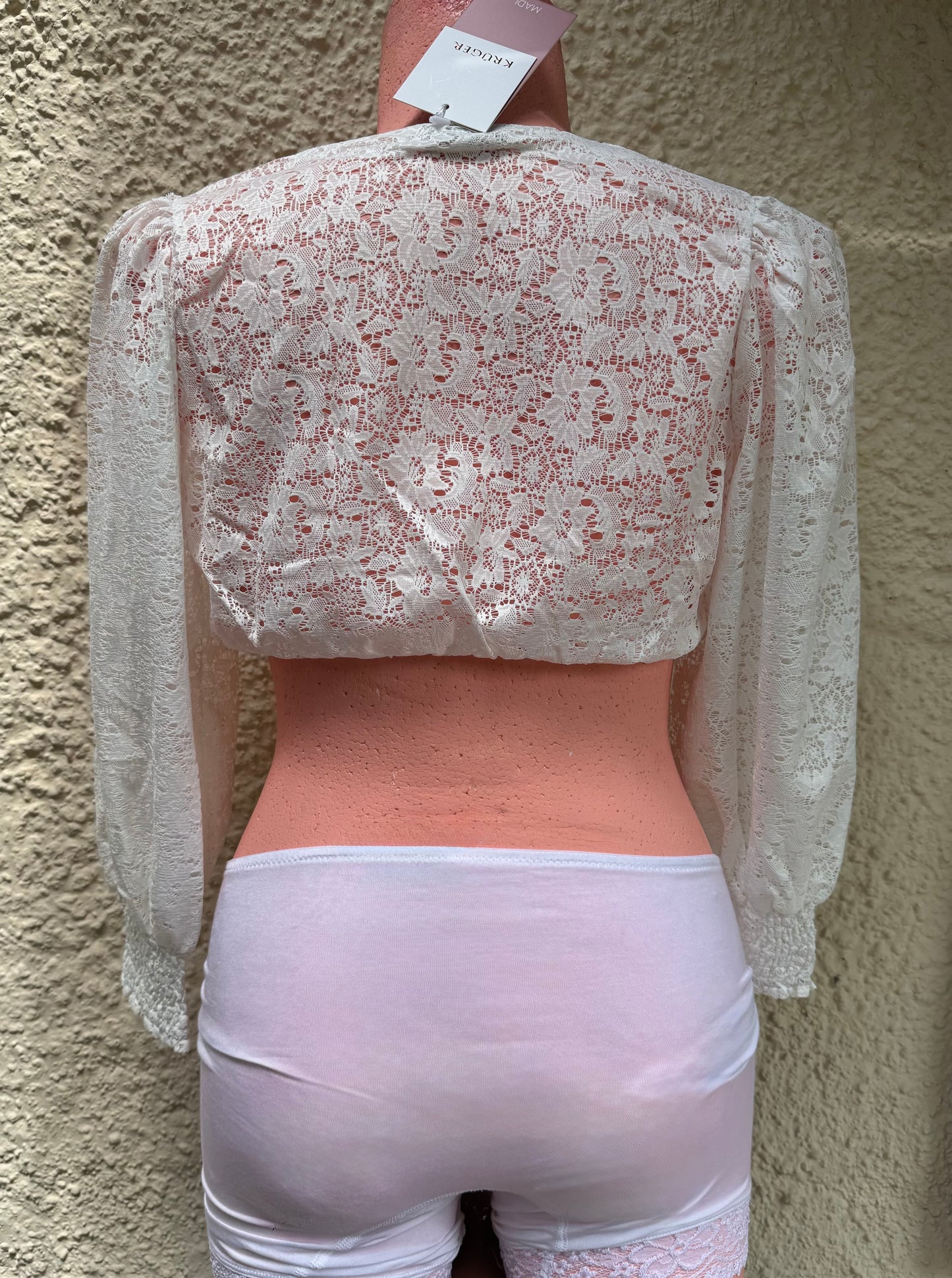 Dirndlbluse Krüger Collections, Eda, V-Ausschnitt, Spitze, ecru