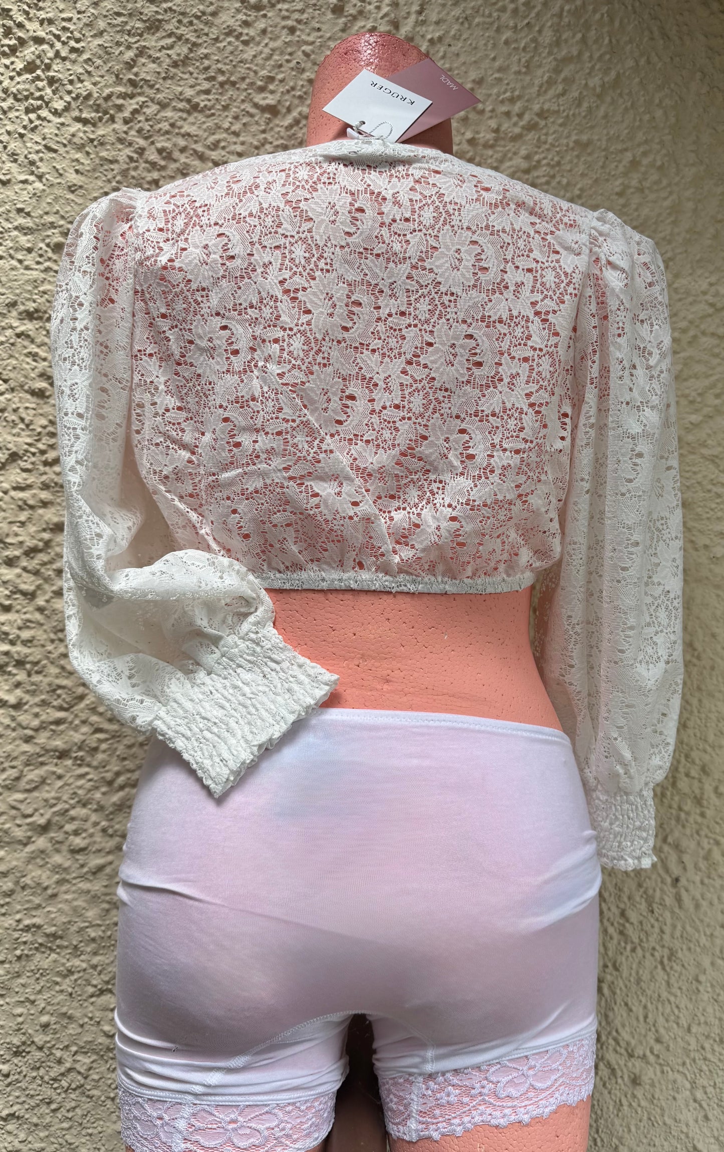Dirndlbluse Krüger Collections, Eda, V-Ausschnitt, Spitze, ecru