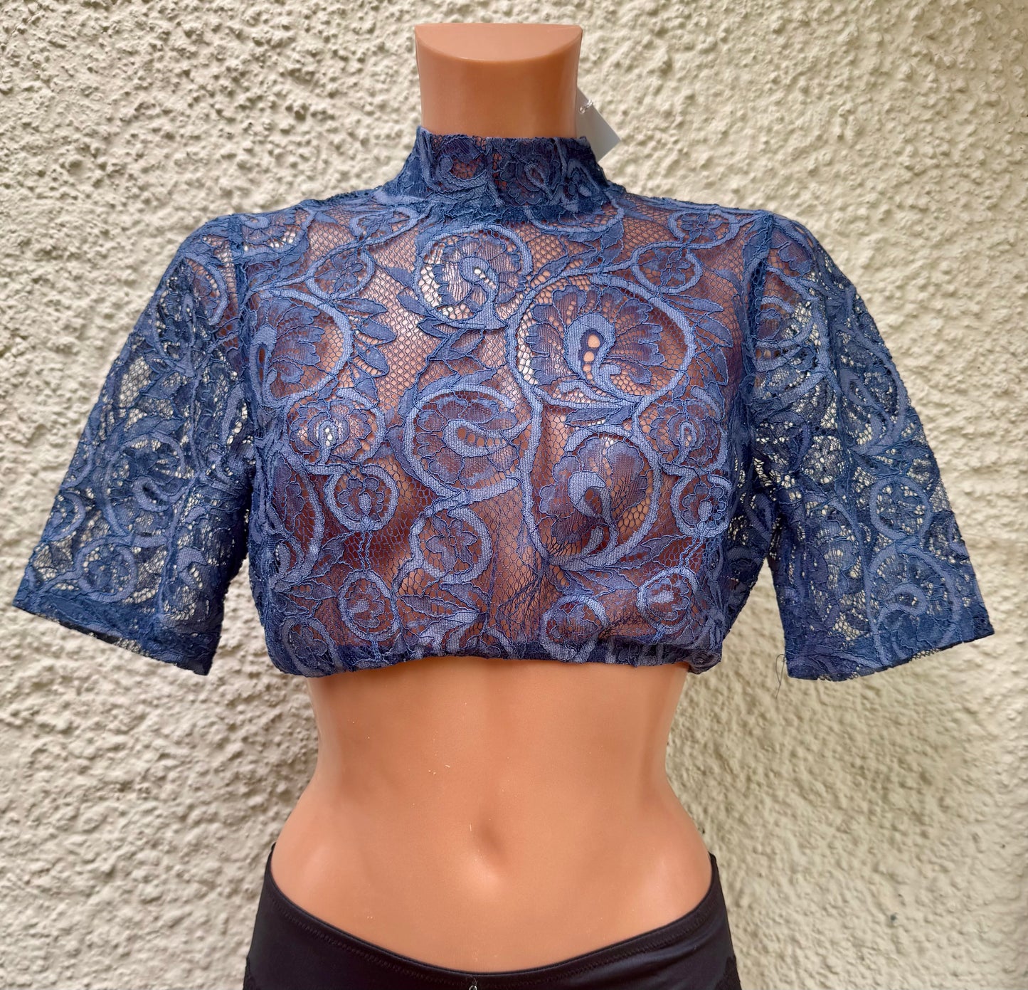 Dirndlbluse Krüger Madl, Annesca, blau, hochgeschlossen