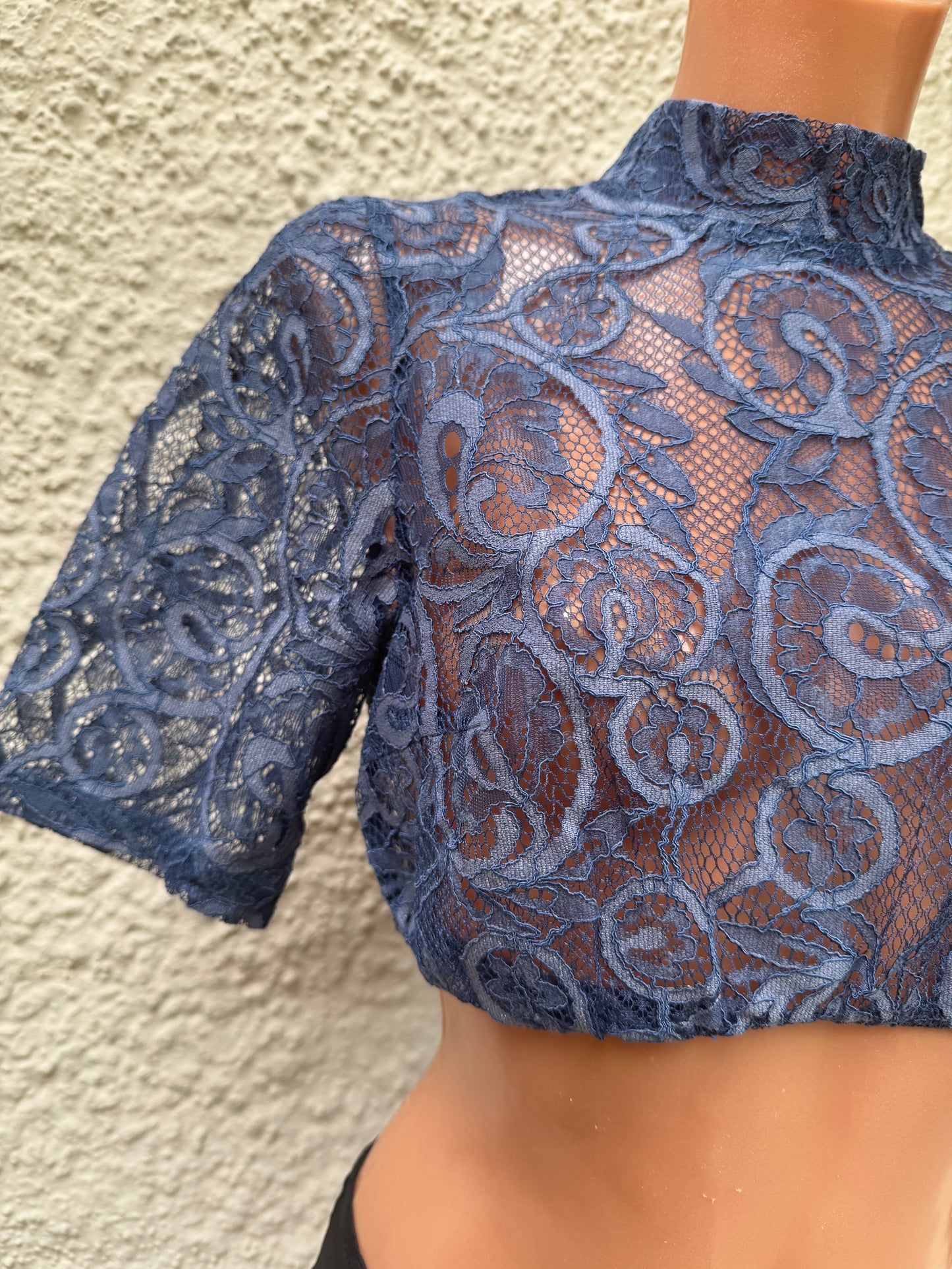 Dirndlbluse Krüger Madl, Annesca, blau, hochgeschlossen