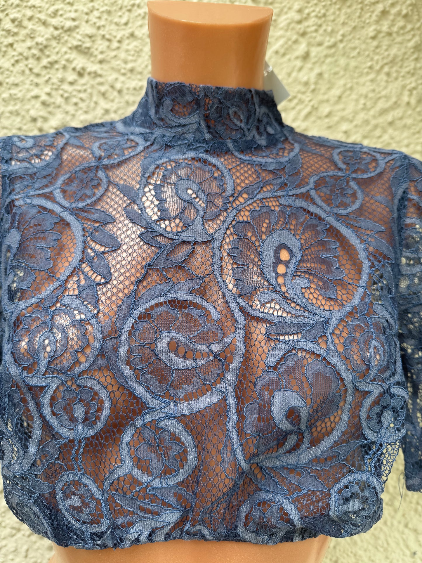 Dirndlbluse Krüger Madl, Annesca, blau, hochgeschlossen