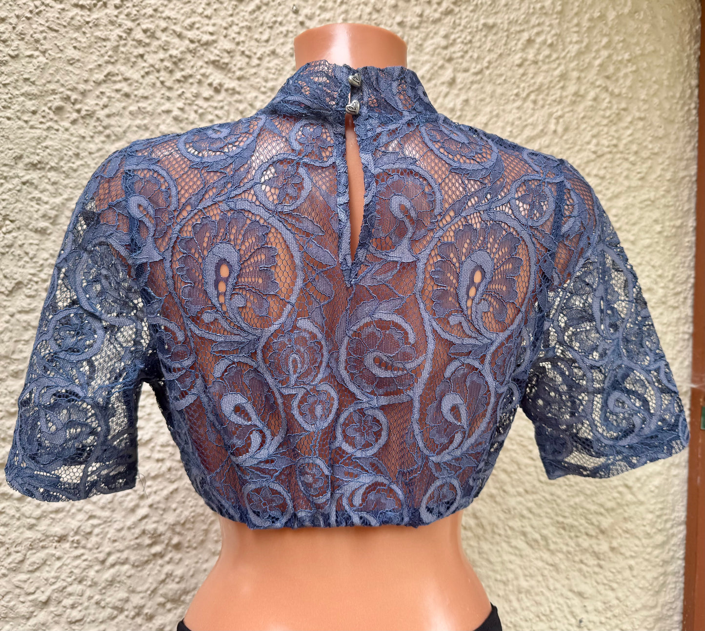 Dirndlbluse Krüger Madl, Annesca, blau, hochgeschlossen