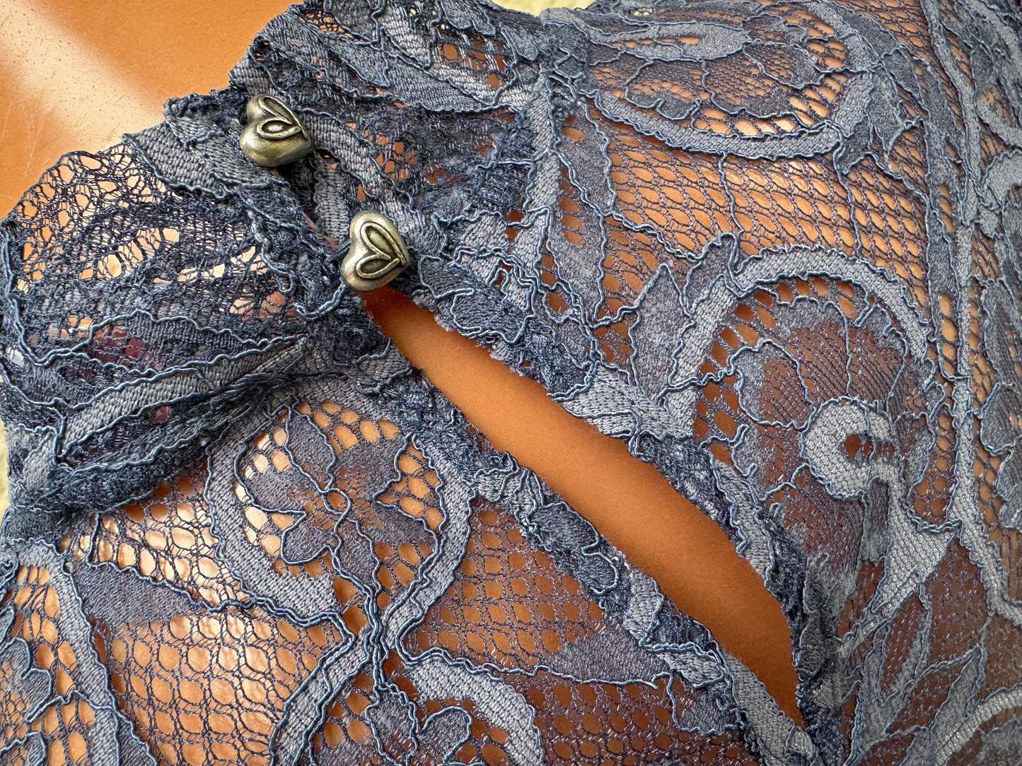 Dirndlbluse Krüger Madl, Annesca, blau, hochgeschlossen