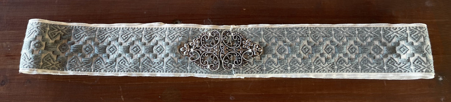 Trachten Stretch Gürtel, Krüger, schwarz, ecru hellblau, grau, Gr. 40
