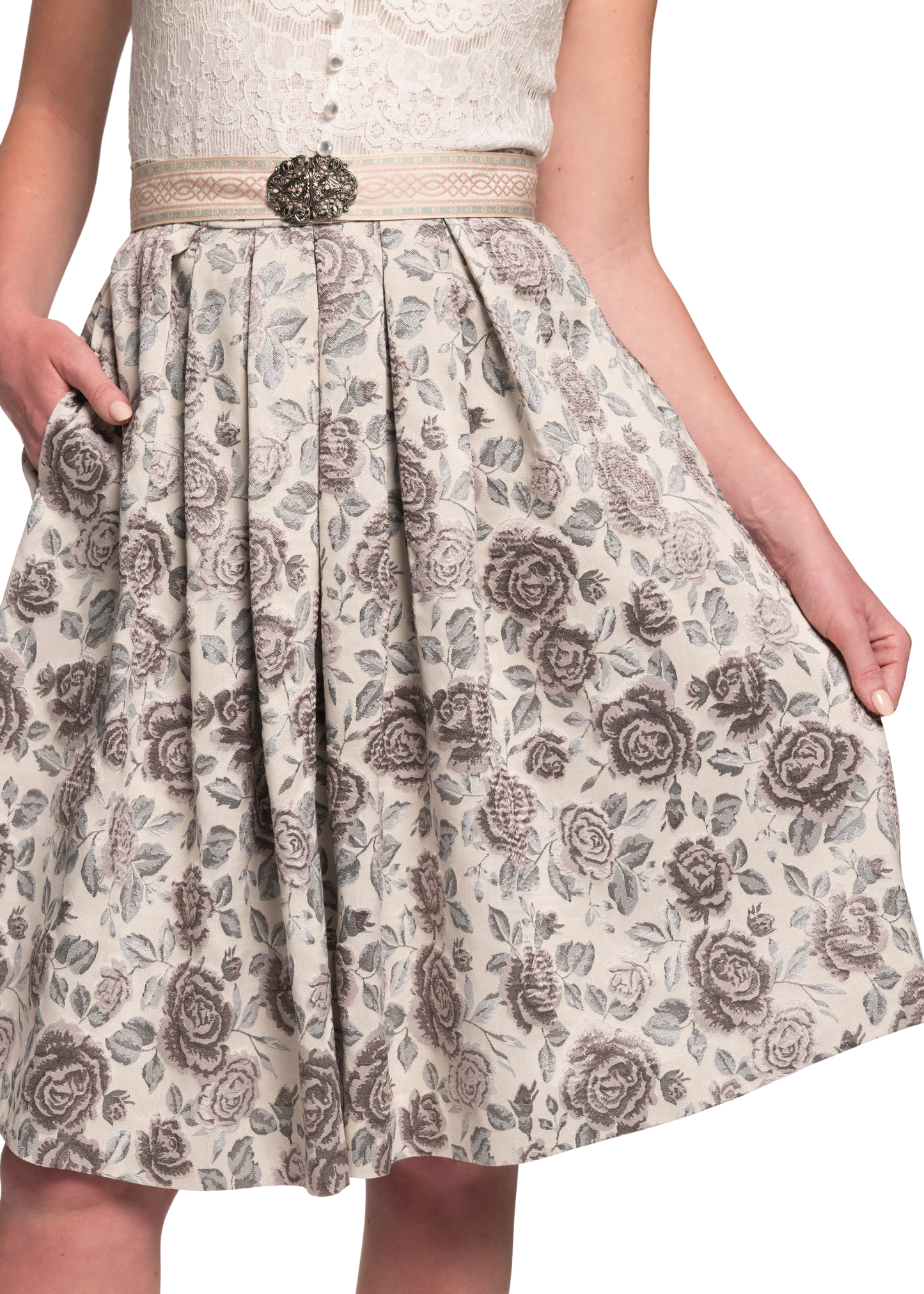 Trachten Rock Midi 60 cm, Gwyneth, Spieth & Wensky, nude, silber