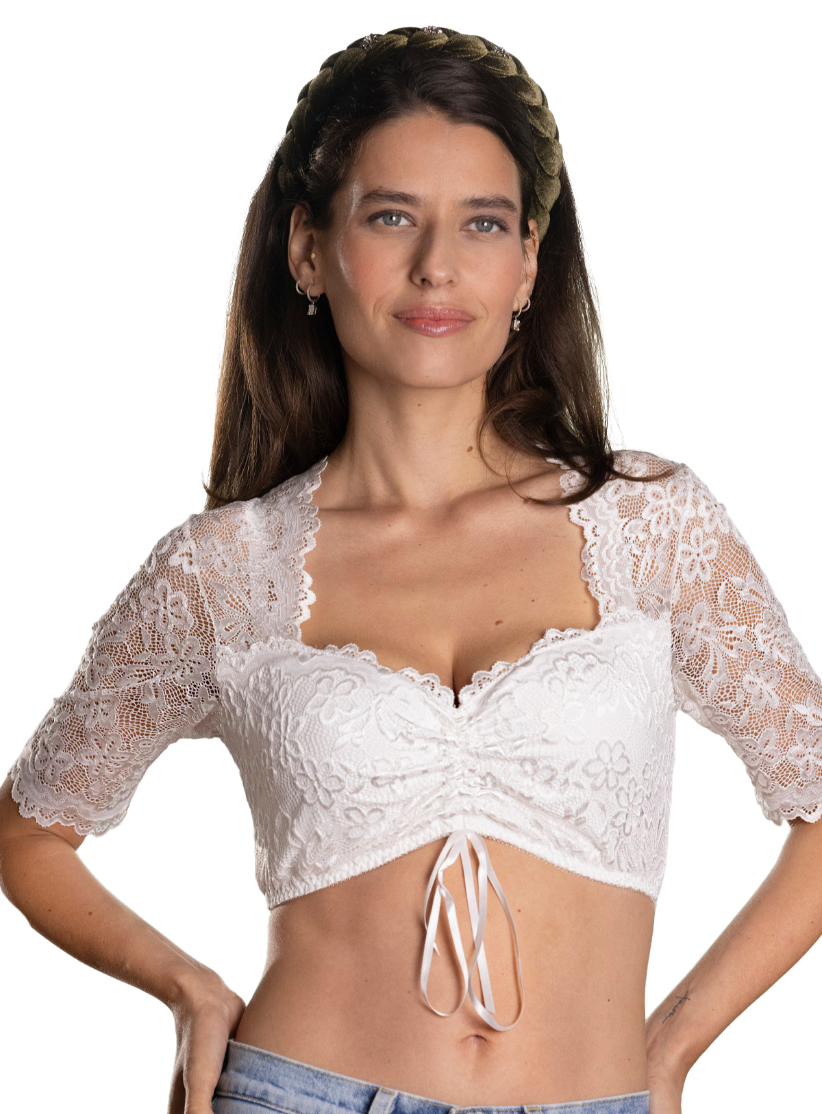Dirndlbluse Nina von C., Andrea, Spitze, weiß, halbarm, Zugband