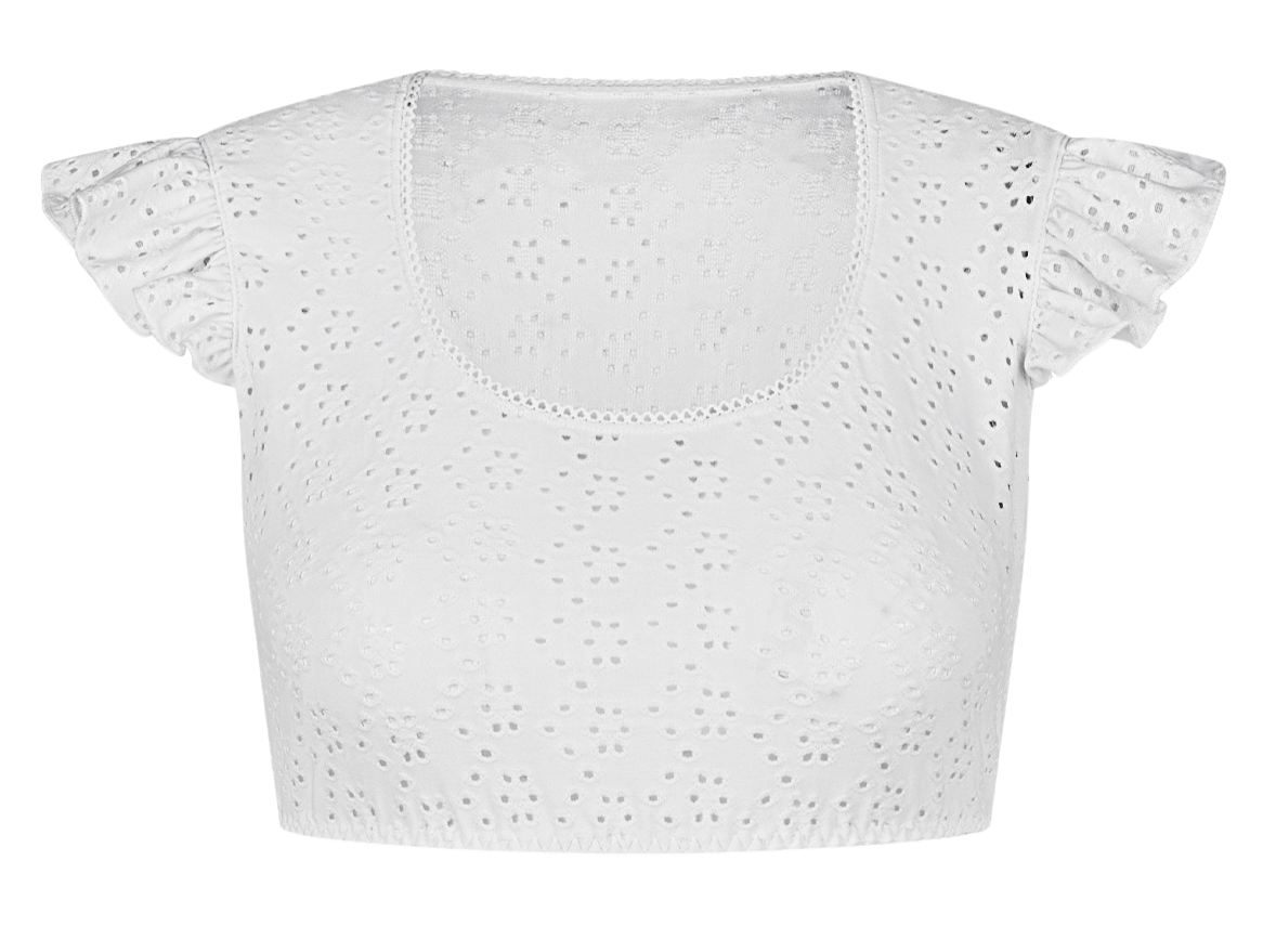 Dirndlbluse Nina von C., Anna, weiß, Flügelärmel, Lochstick