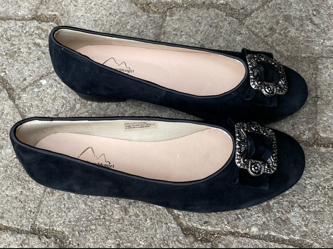 Ballerinas, Hirschkogel, Velour, schwarz, Spange, Trachtenschuhe Schuhe Hirschkogel