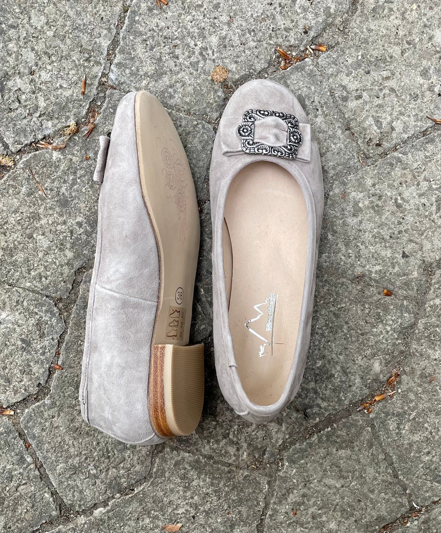 Ballerinas, Hirschkogel, Velour, stein grau Spange, Trachtenschuhe Schuhe Hirschkogel