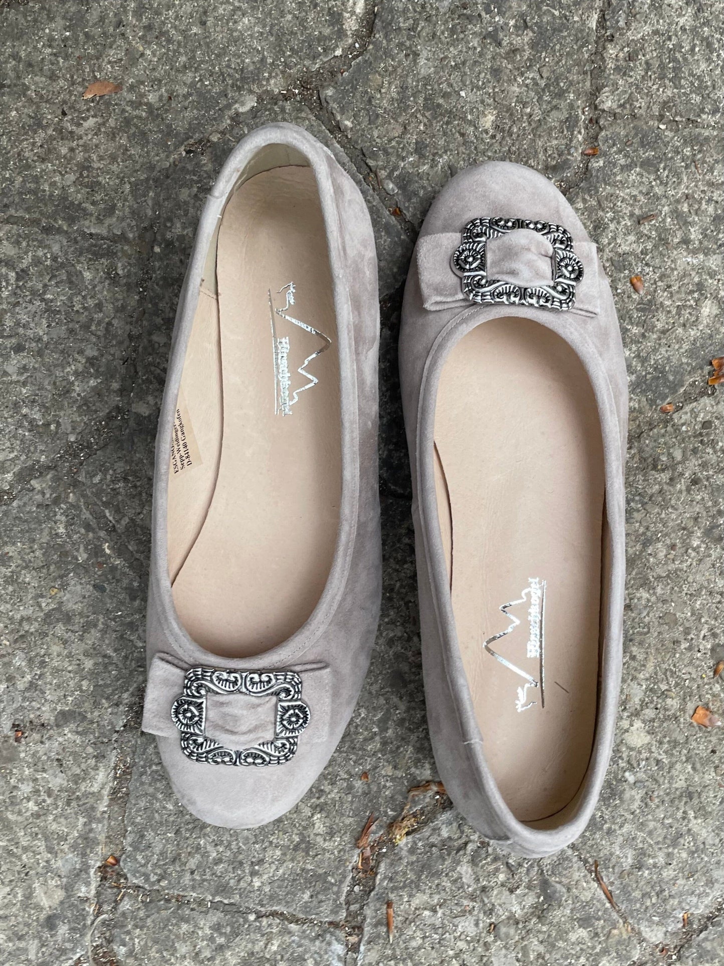 Ballerinas, Hirschkogel, Velour, stein grau Spange, Trachtenschuhe Schuhe Hirschkogel