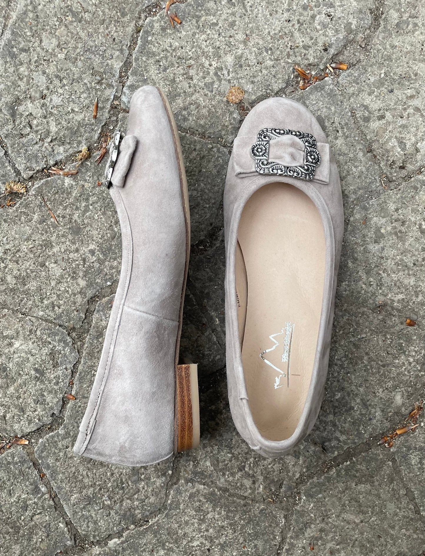 Ballerinas, Hirschkogel, Velour, stein grau Spange, Trachtenschuhe Schuhe Hirschkogel