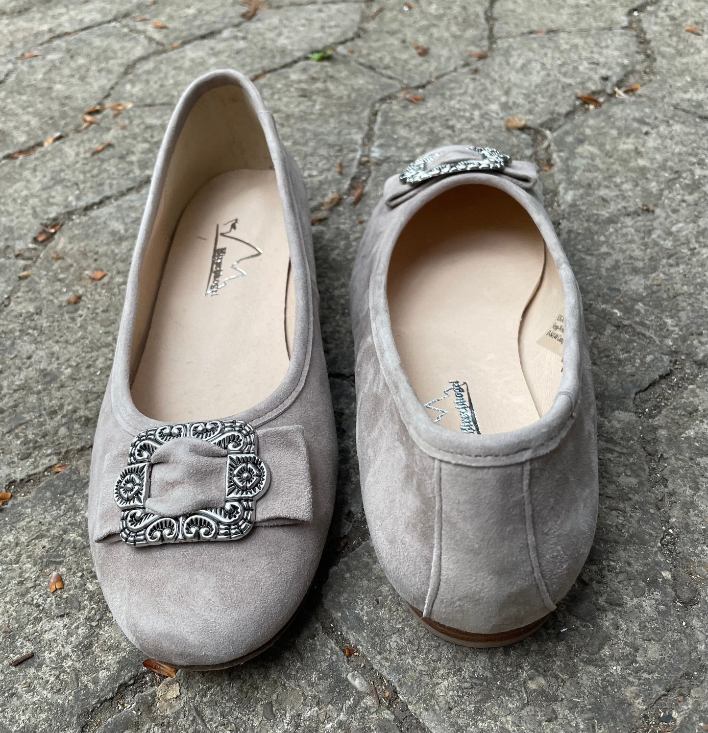 Ballerinas, Hirschkogel, Velour, stein grau Spange, Trachtenschuhe Schuhe Hirschkogel