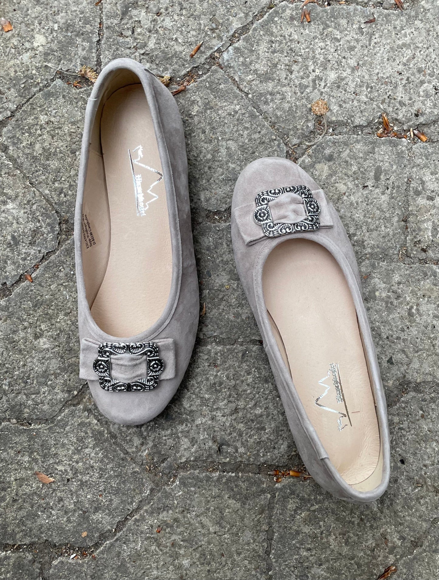Ballerinas, Hirschkogel, Velour, stein grau Spange, Trachtenschuhe Schuhe Hirschkogel