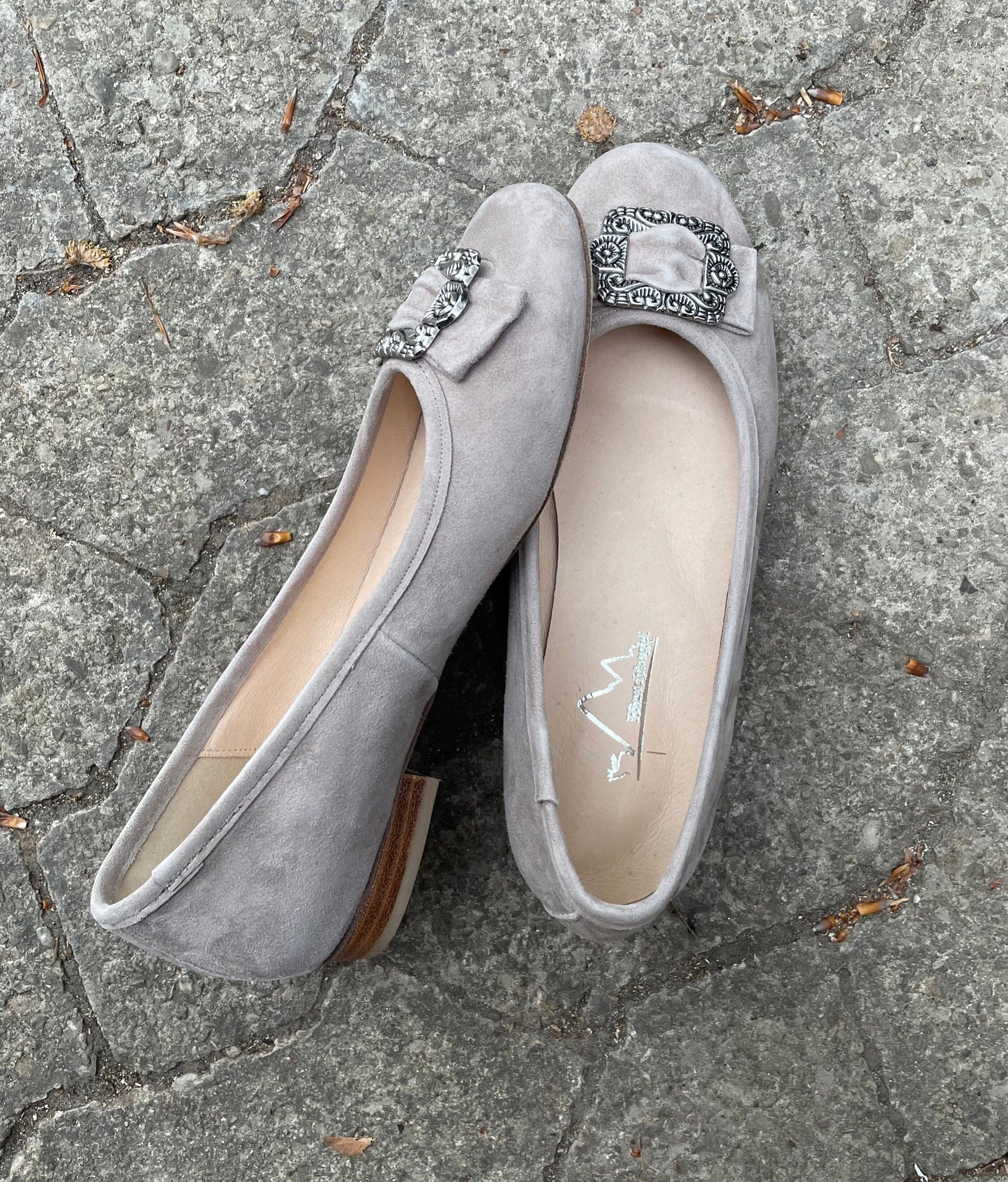 Ballerinas, Hirschkogel, Velour, stein grau Spange, Trachtenschuhe Schuhe Hirschkogel