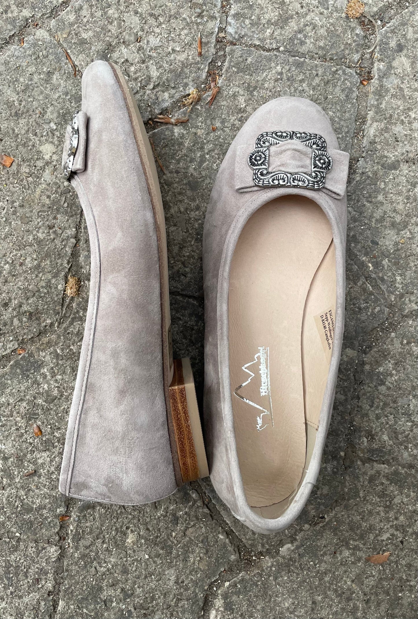 Ballerinas, Hirschkogel, Velour, stein grau Spange, Trachtenschuhe Schuhe Hirschkogel