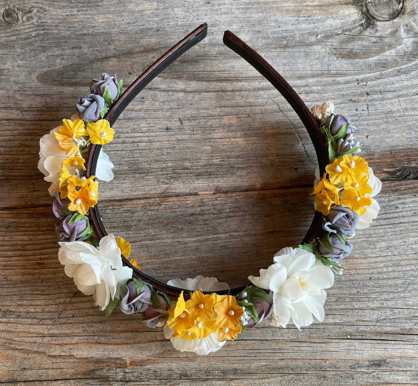Blüten Haarreifen zum Dirndl, gelb, grau, gold Haarschmuck Rasp