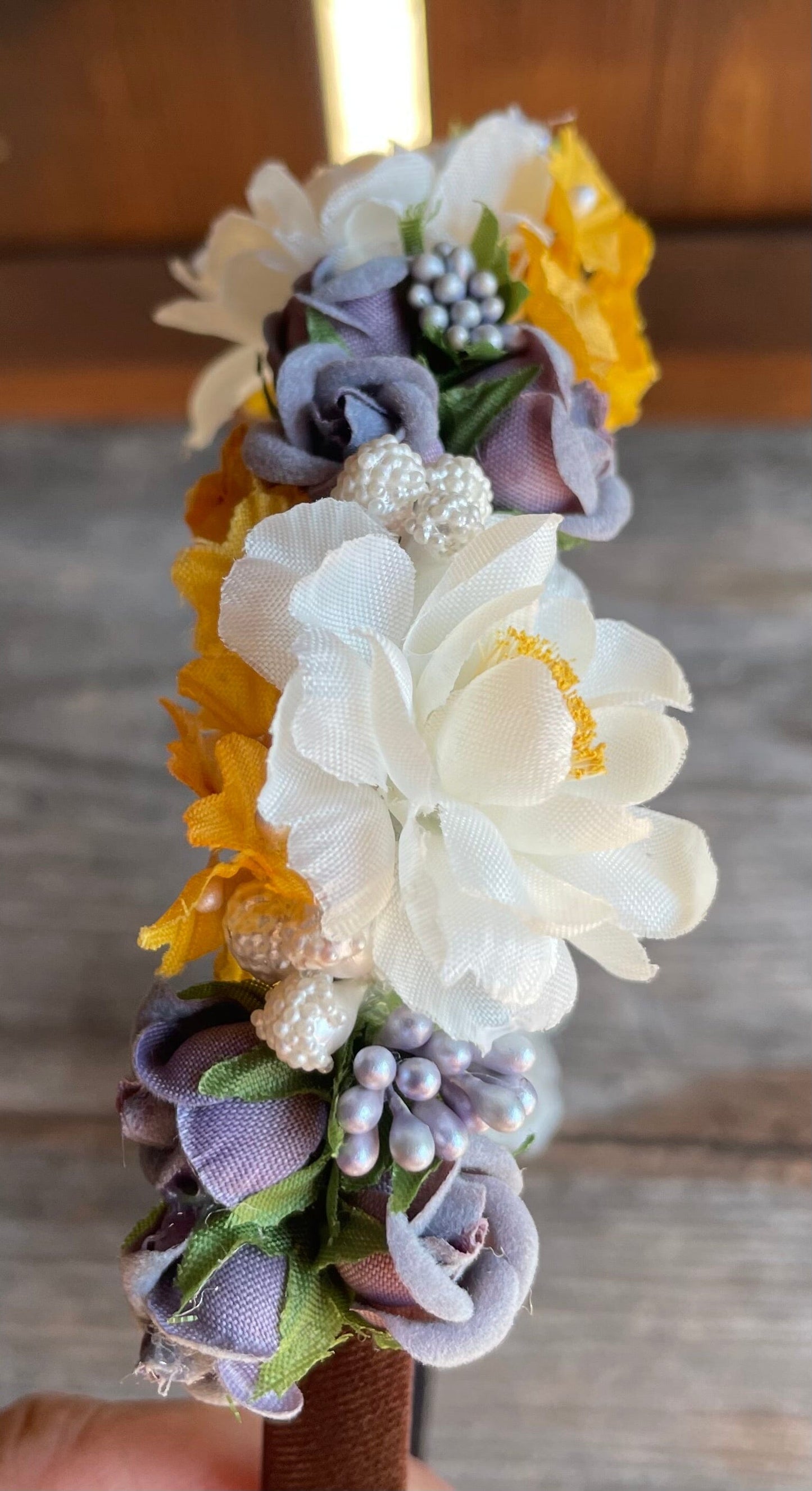 Blüten Haarreifen zum Dirndl, gelb, grau, gold Haarschmuck Rasp