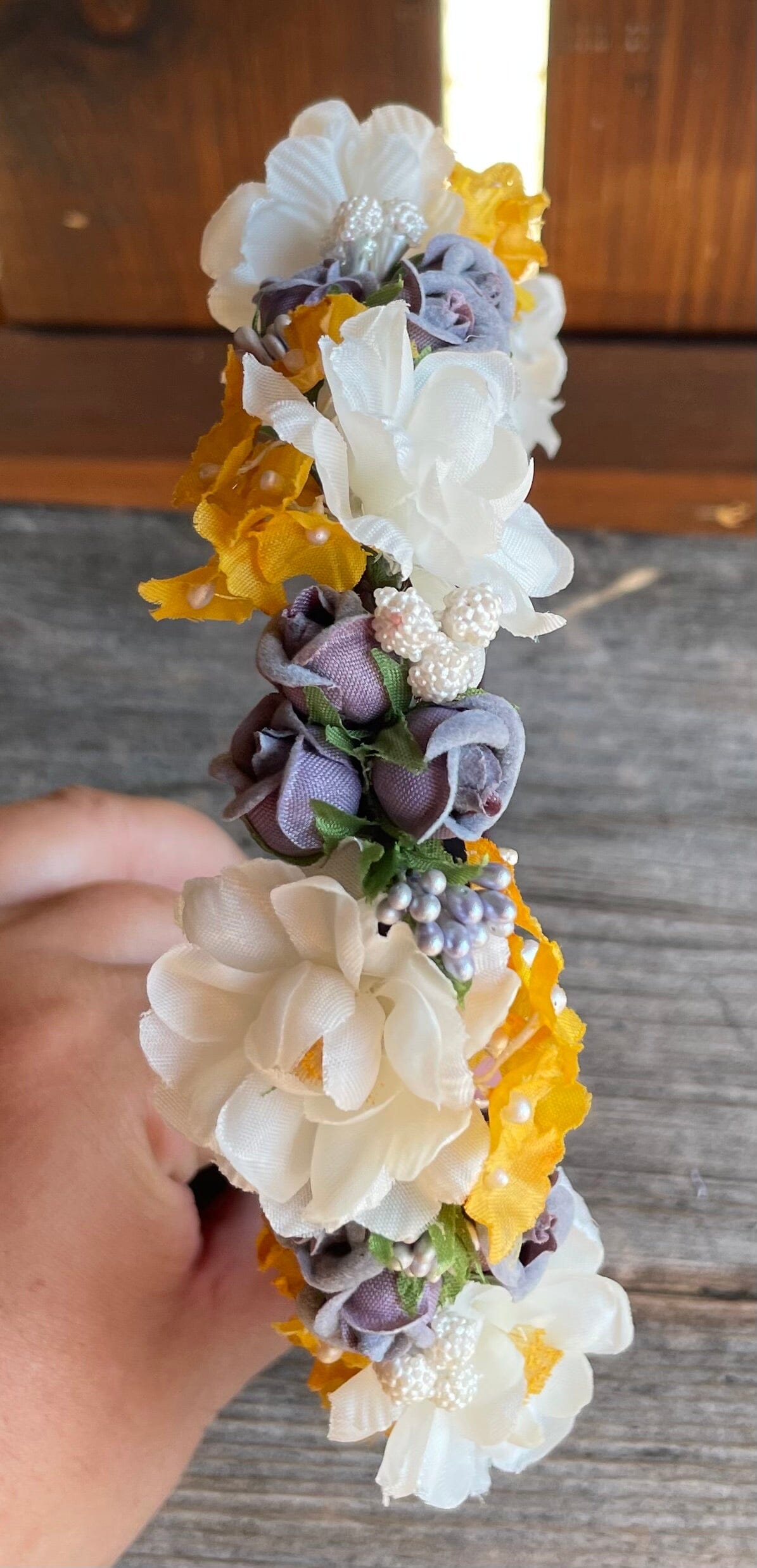 Blüten Haarreifen zum Dirndl, gelb, grau, gold Haarschmuck Rasp