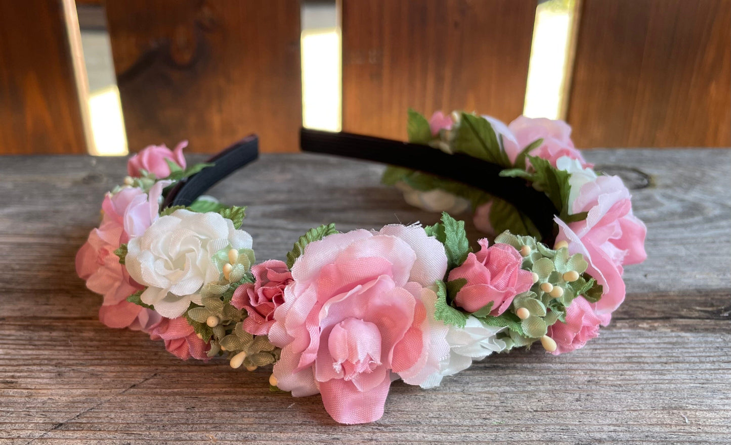 Blüten Haarreifen zum Dirndl, rosa, pink, grün, Braut Haarschmuck Rasp
