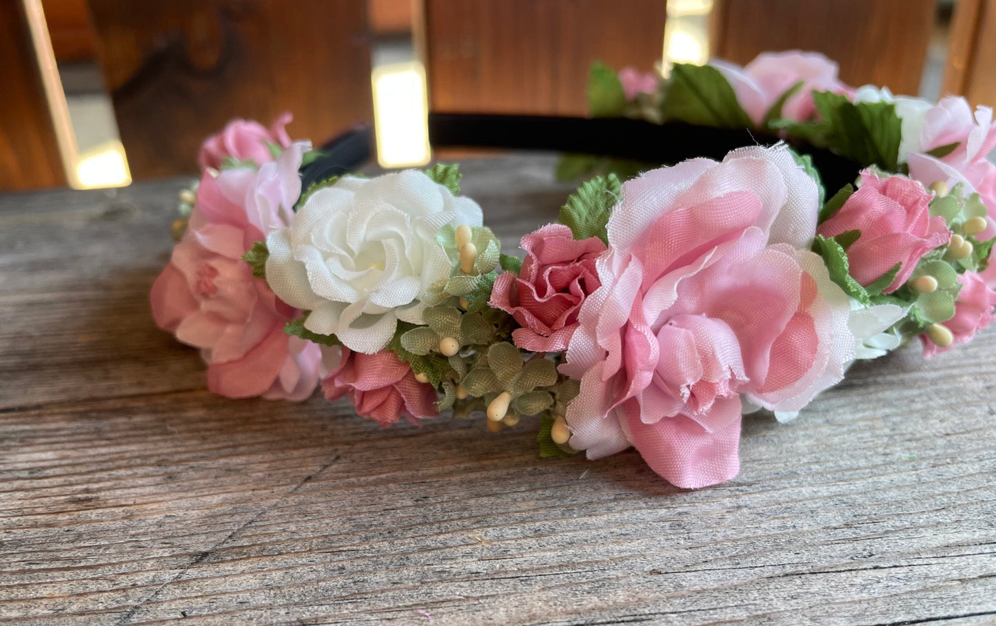 Blüten Haarreifen zum Dirndl, rosa, pink, grün, Braut Haarschmuck Rasp