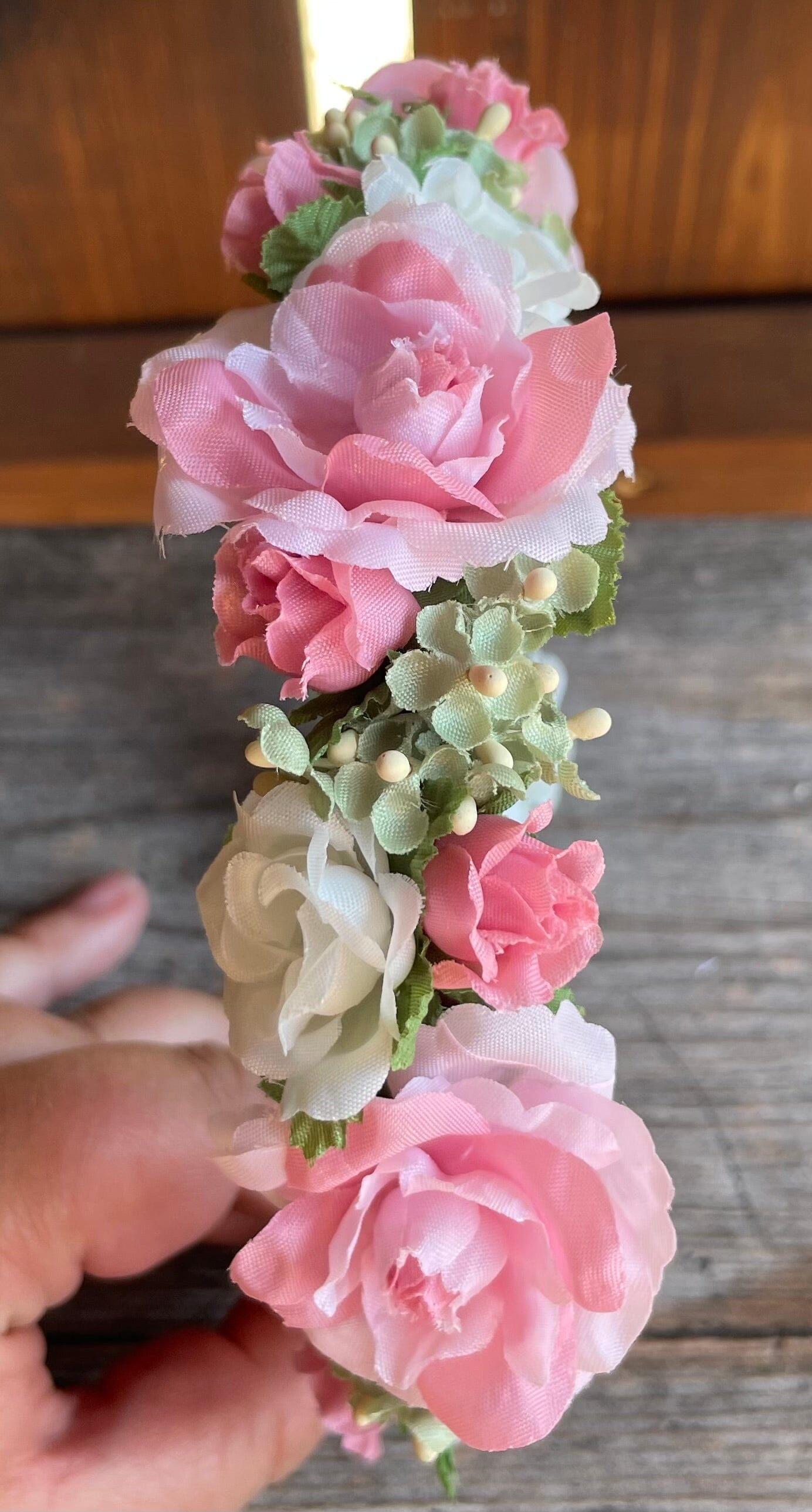 Blüten Haarreifen zum Dirndl, rosa, pink, grün, Braut Haarschmuck Rasp