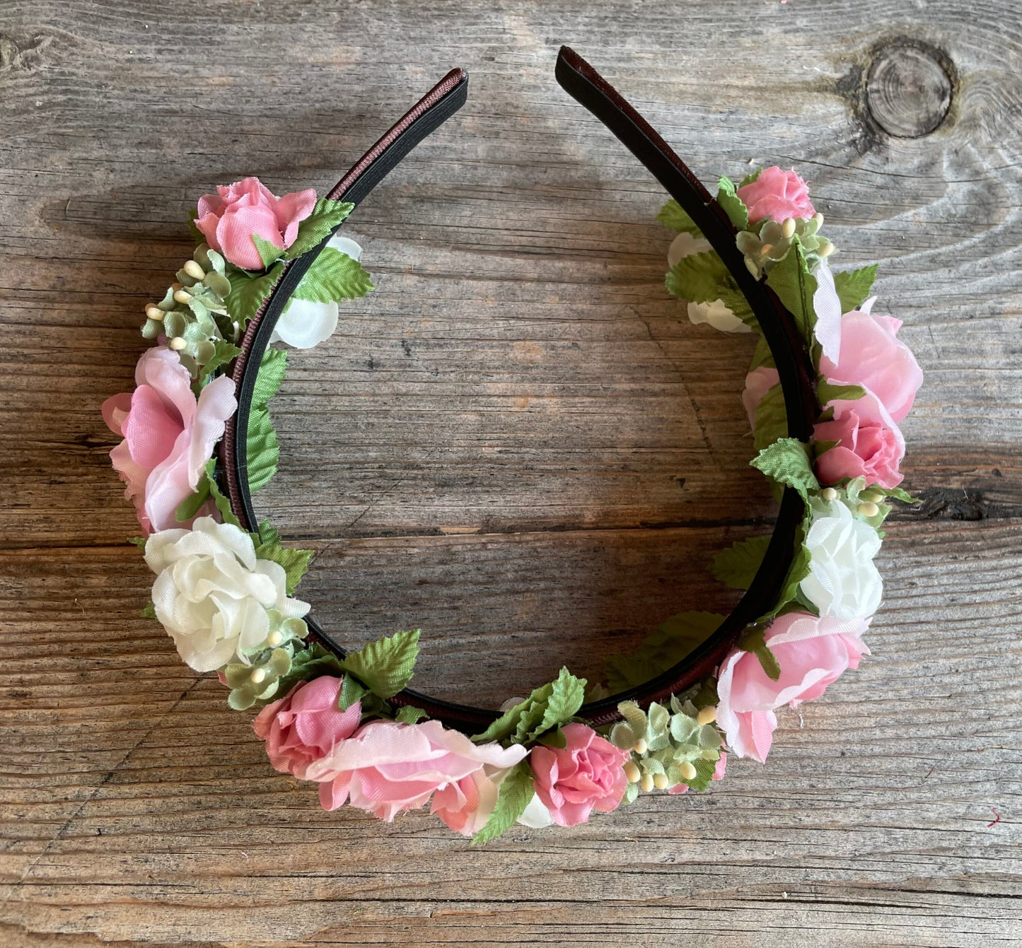 Blüten Haarreifen zum Dirndl, rosa, pink, grün, Braut Haarschmuck Rasp
